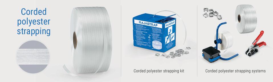 Corded polyester strapping kit and systerms