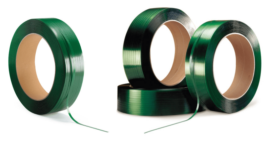 Extruded polyester strapping - contains 80% recycled material