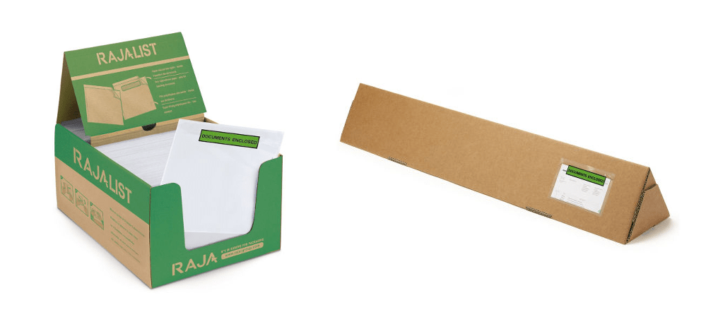 Rajalist green document enclosed envelope labels - go green with Rajapack