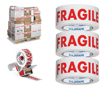 Fragile pre-printed vinyl tape is ideal for a strong seal and clear labelling