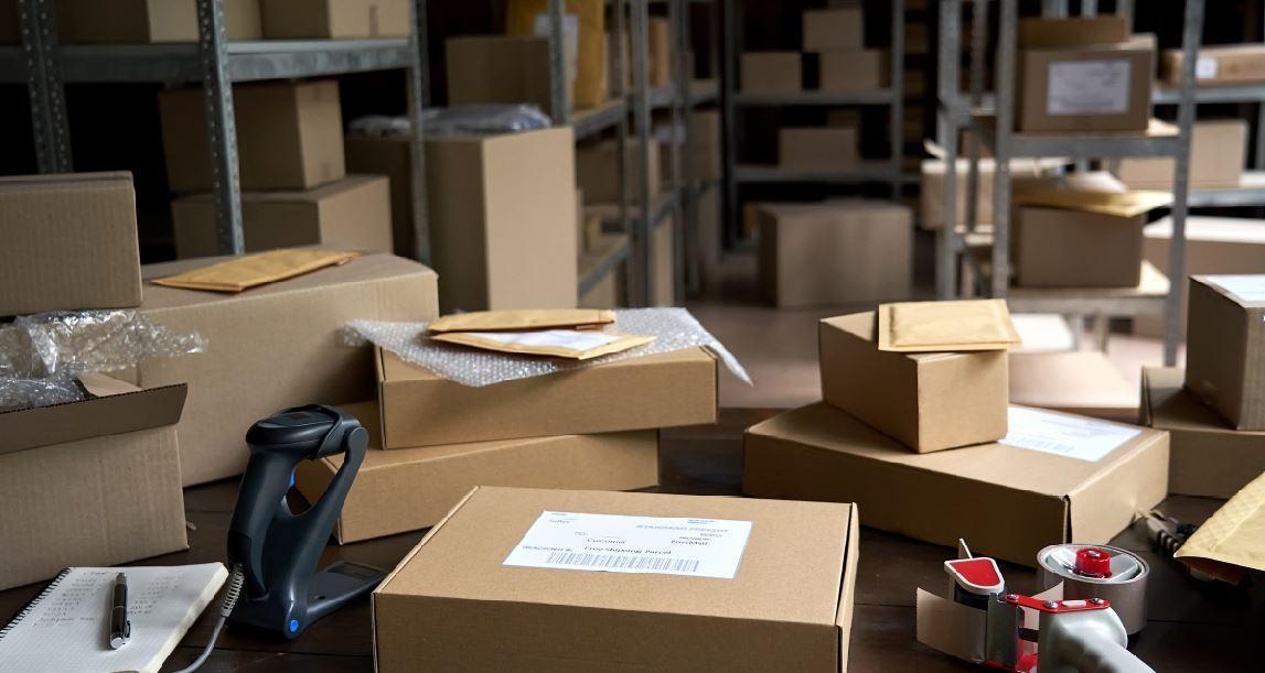 Small warehouse shelving area